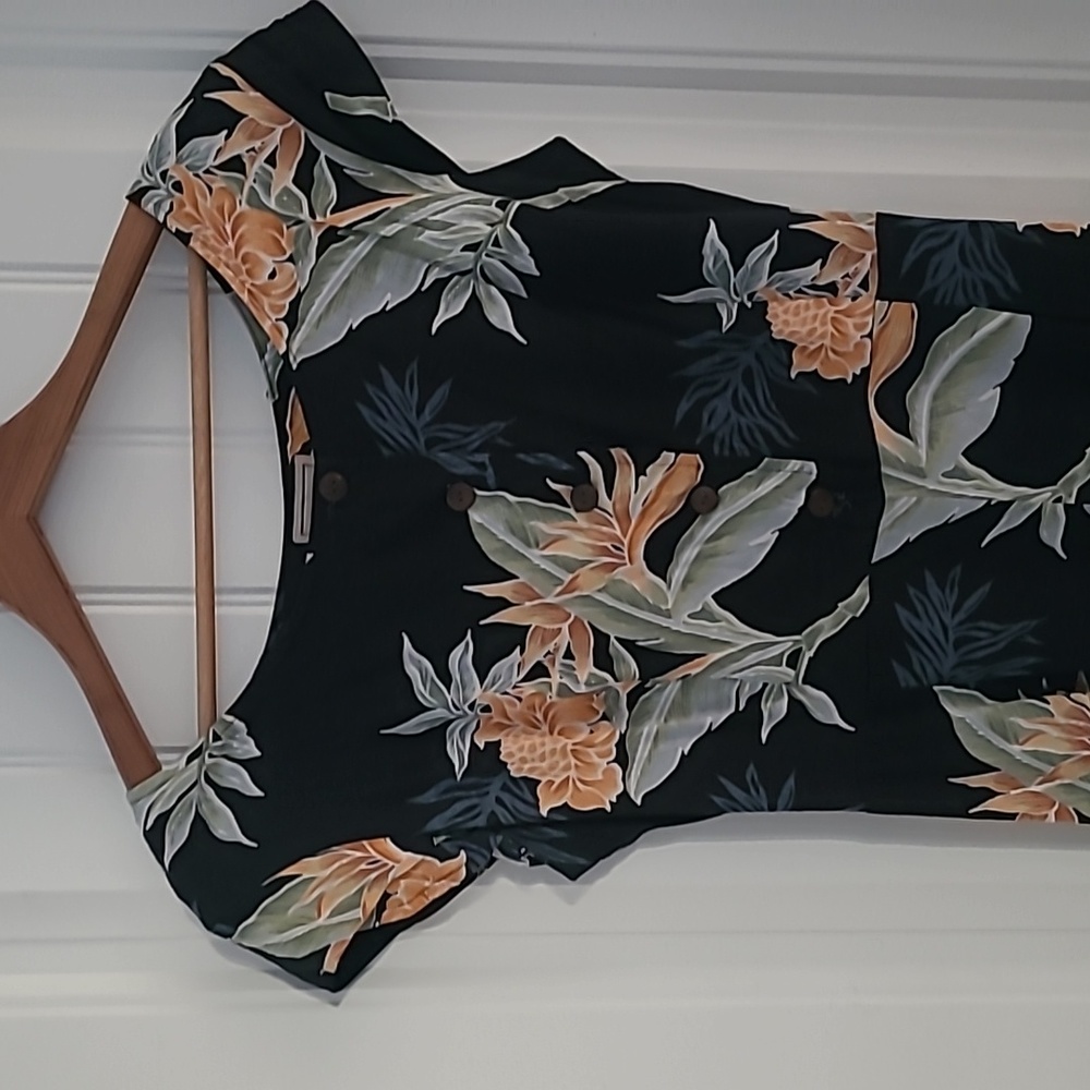 Black Tropical Floral Cap-Sleeve Jumpsuit